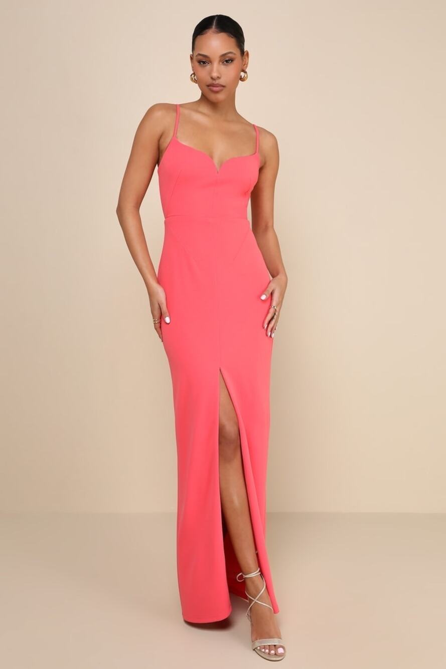 NWT Lulus Impressive Glamour Coral Pink Sleeveless Column Maxi Dress Cocktail XL